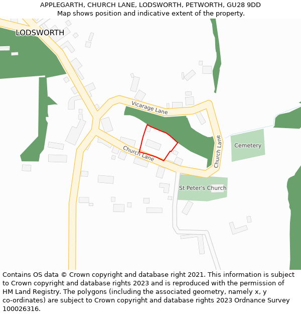 APPLEGARTH, CHURCH LANE, LODSWORTH, PETWORTH, GU28 9DD: Location map and indicative extent of plot