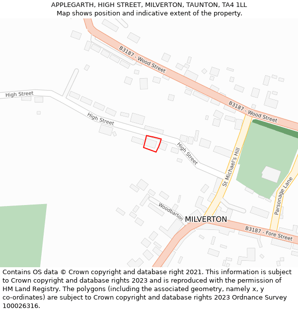 APPLEGARTH, HIGH STREET, MILVERTON, TAUNTON, TA4 1LL: Location map and indicative extent of plot