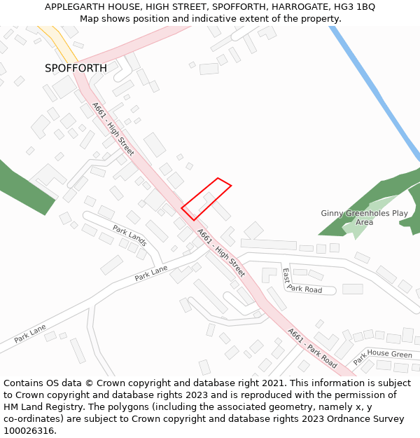 APPLEGARTH HOUSE, HIGH STREET, SPOFFORTH, HARROGATE, HG3 1BQ: Location map and indicative extent of plot