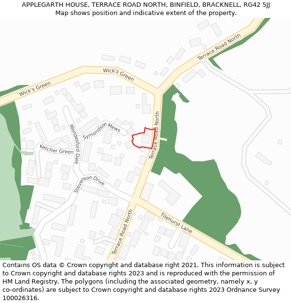 APPLEGARTH HOUSE, TERRACE ROAD NORTH, BINFIELD, BRACKNELL, RG42 5JJ: Location map and indicative extent of plot