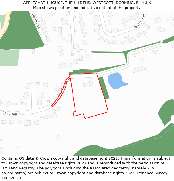 APPLEGARTH HOUSE, THE HILDENS, WESTCOTT, DORKING, RH4 3JX: Location map and indicative extent of plot