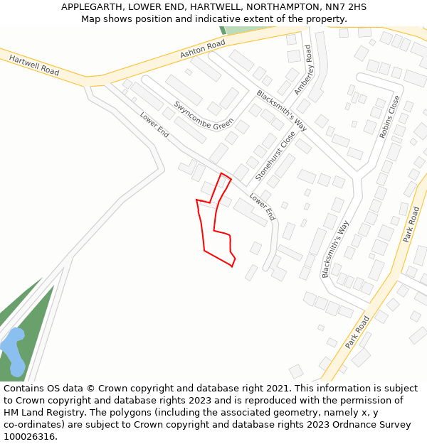 APPLEGARTH, LOWER END, HARTWELL, NORTHAMPTON, NN7 2HS: Location map and indicative extent of plot