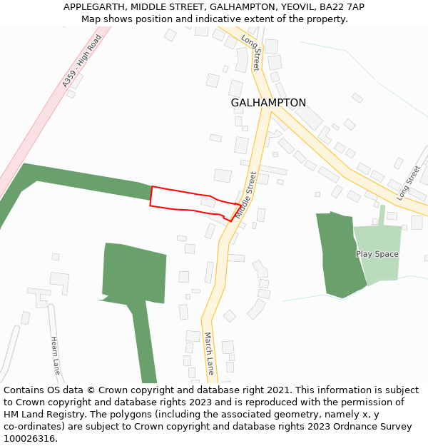 APPLEGARTH, MIDDLE STREET, GALHAMPTON, YEOVIL, BA22 7AP: Location map and indicative extent of plot