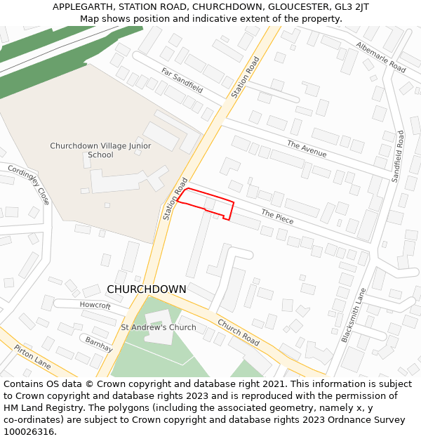 APPLEGARTH, STATION ROAD, CHURCHDOWN, GLOUCESTER, GL3 2JT: Location map and indicative extent of plot