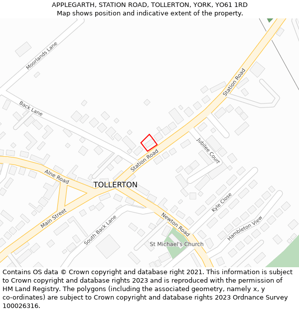 APPLEGARTH, STATION ROAD, TOLLERTON, YORK, YO61 1RD: Location map and indicative extent of plot