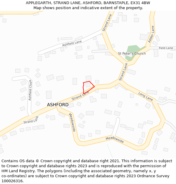 APPLEGARTH, STRAND LANE, ASHFORD, BARNSTAPLE, EX31 4BW: Location map and indicative extent of plot