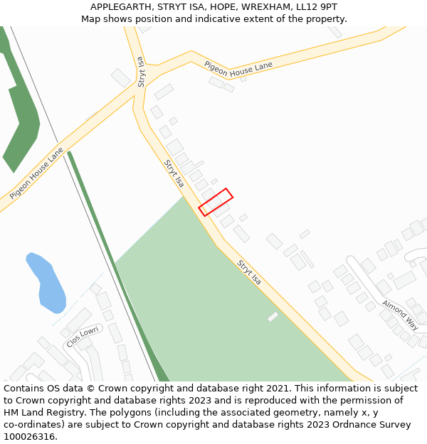 APPLEGARTH, STRYT ISA, HOPE, WREXHAM, LL12 9PT: Location map and indicative extent of plot