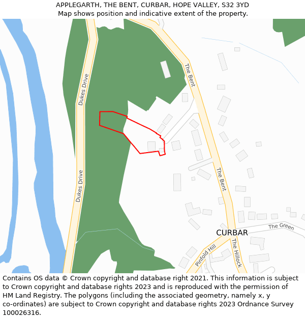 APPLEGARTH, THE BENT, CURBAR, HOPE VALLEY, S32 3YD: Location map and indicative extent of plot