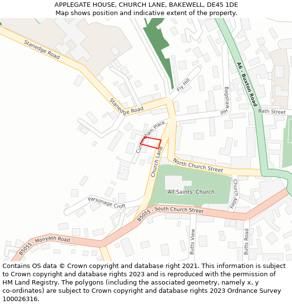 APPLEGATE HOUSE, CHURCH LANE, BAKEWELL, DE45 1DE: Location map and indicative extent of plot