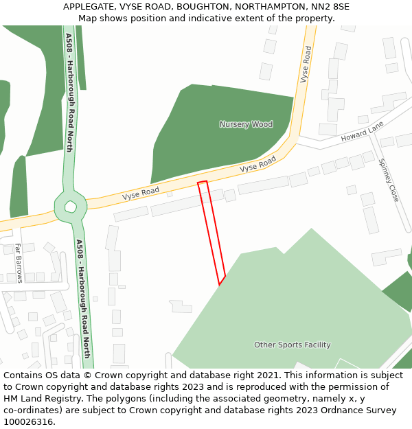 APPLEGATE, VYSE ROAD, BOUGHTON, NORTHAMPTON, NN2 8SE: Location map and indicative extent of plot