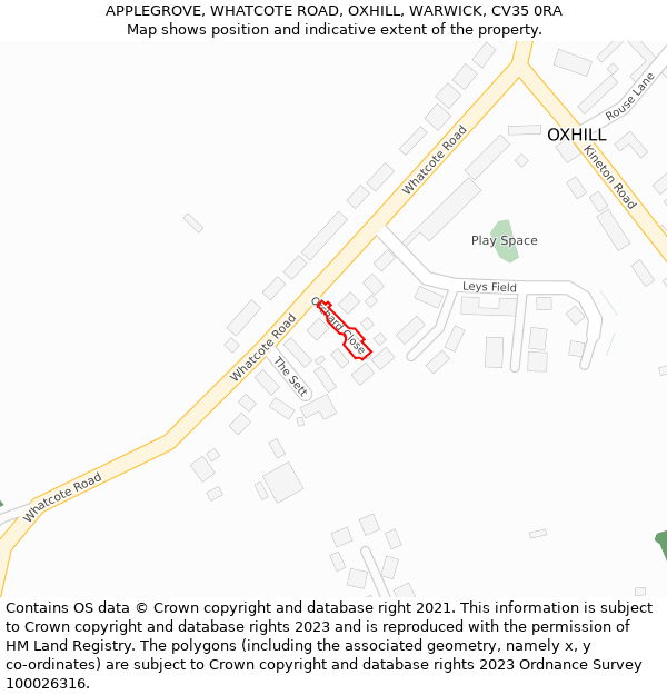 APPLEGROVE, WHATCOTE ROAD, OXHILL, WARWICK, CV35 0RA: Location map and indicative extent of plot