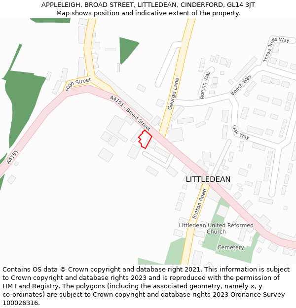 APPLELEIGH, BROAD STREET, LITTLEDEAN, CINDERFORD, GL14 3JT: Location map and indicative extent of plot