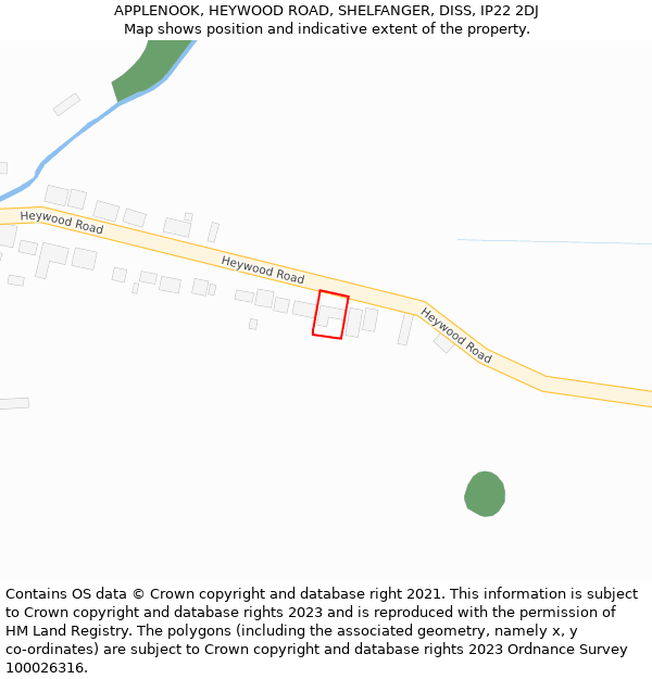 APPLENOOK, HEYWOOD ROAD, SHELFANGER, DISS, IP22 2DJ: Location map and indicative extent of plot