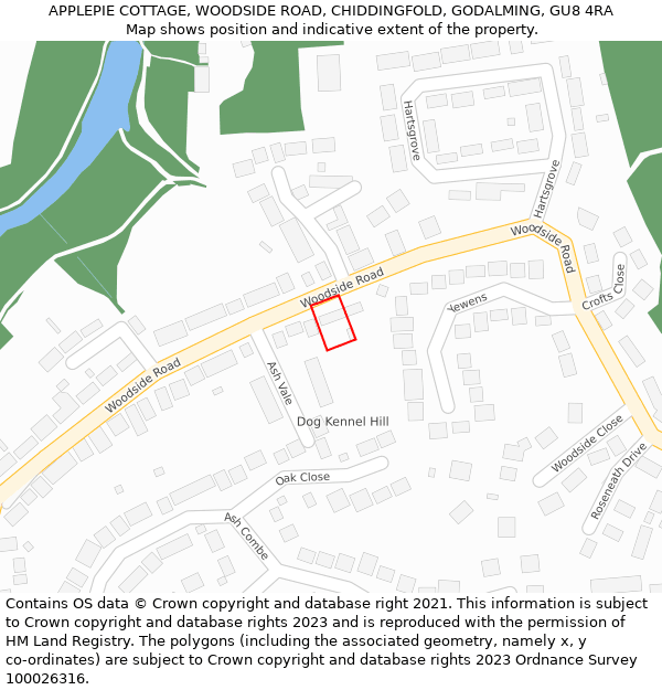 APPLEPIE COTTAGE, WOODSIDE ROAD, CHIDDINGFOLD, GODALMING, GU8 4RA: Location map and indicative extent of plot