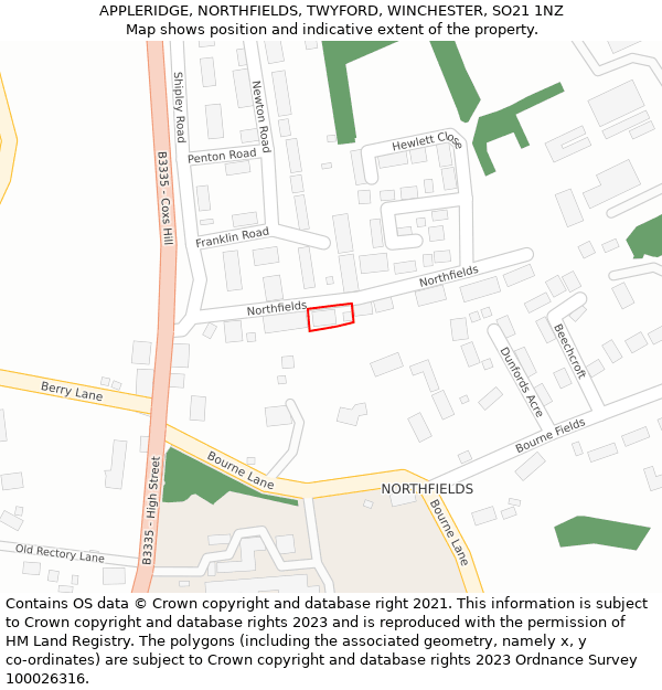 APPLERIDGE, NORTHFIELDS, TWYFORD, WINCHESTER, SO21 1NZ: Location map and indicative extent of plot