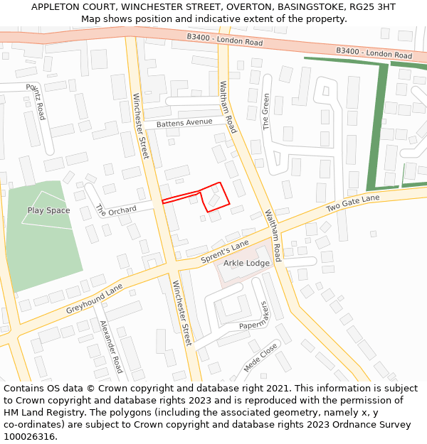 APPLETON COURT, WINCHESTER STREET, OVERTON, BASINGSTOKE, RG25 3HT: Location map and indicative extent of plot