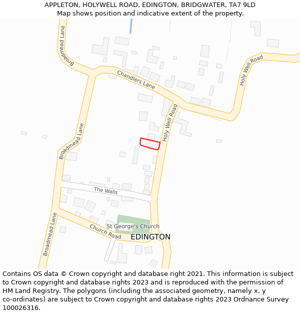 APPLETON, HOLYWELL ROAD, EDINGTON, BRIDGWATER, TA7 9LD: Location map and indicative extent of plot