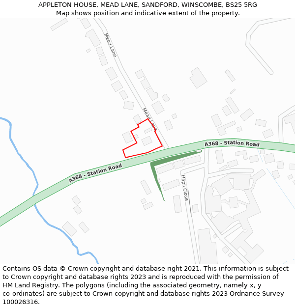 APPLETON HOUSE, MEAD LANE, SANDFORD, WINSCOMBE, BS25 5RG: Location map and indicative extent of plot