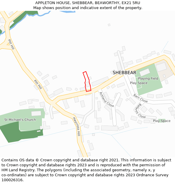 APPLETON HOUSE, SHEBBEAR, BEAWORTHY, EX21 5RU: Location map and indicative extent of plot