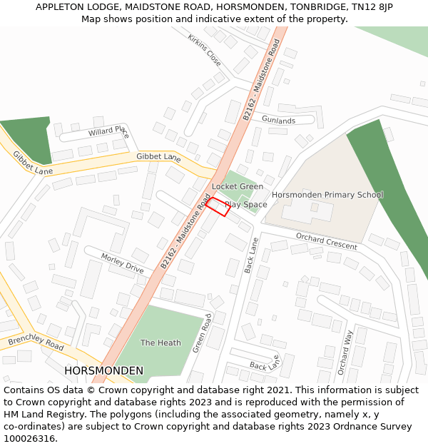 APPLETON LODGE, MAIDSTONE ROAD, HORSMONDEN, TONBRIDGE, TN12 8JP: Location map and indicative extent of plot