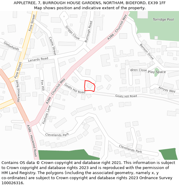 APPLETREE, 7, BURROUGH HOUSE GARDENS, NORTHAM, BIDEFORD, EX39 1FF: Location map and indicative extent of plot
