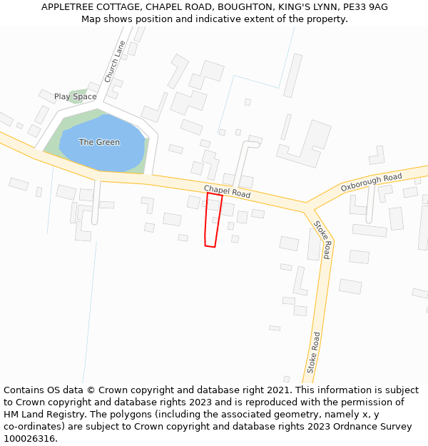 APPLETREE COTTAGE, CHAPEL ROAD, BOUGHTON, KING'S LYNN, PE33 9AG: Location map and indicative extent of plot
