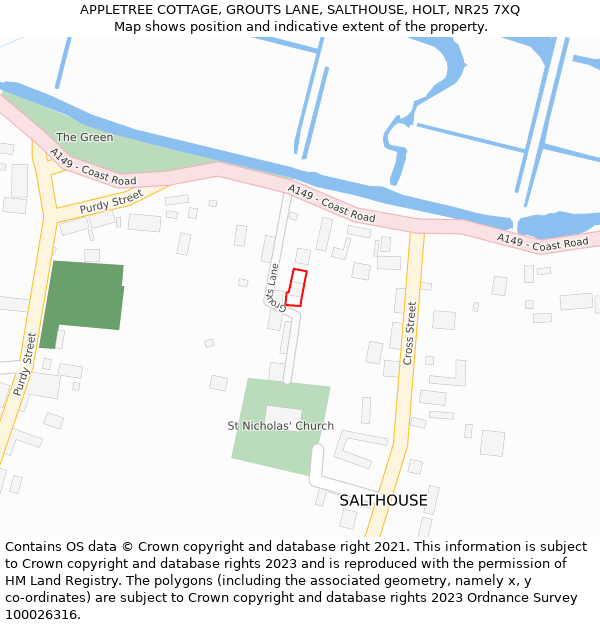 APPLETREE COTTAGE, GROUTS LANE, SALTHOUSE, HOLT, NR25 7XQ: Location map and indicative extent of plot