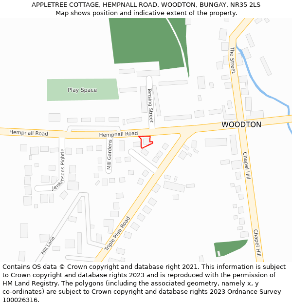 APPLETREE COTTAGE, HEMPNALL ROAD, WOODTON, BUNGAY, NR35 2LS: Location map and indicative extent of plot