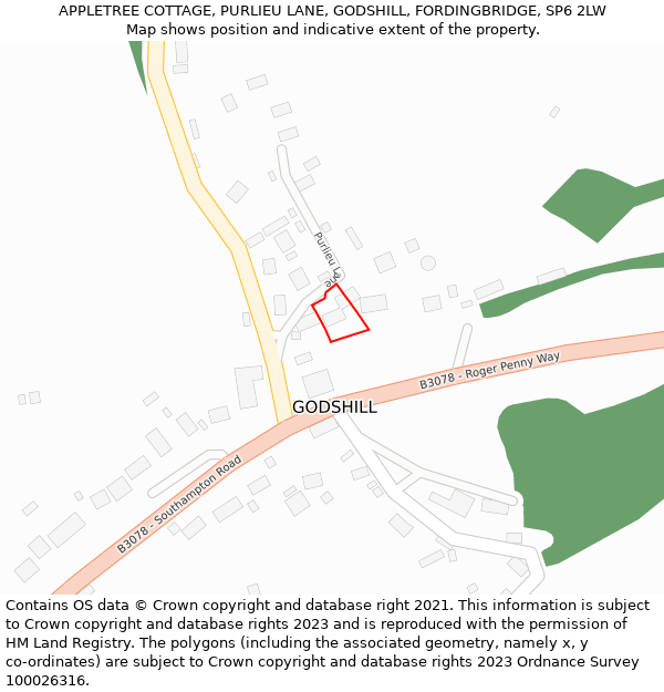 APPLETREE COTTAGE, PURLIEU LANE, GODSHILL, FORDINGBRIDGE, SP6 2LW: Location map and indicative extent of plot