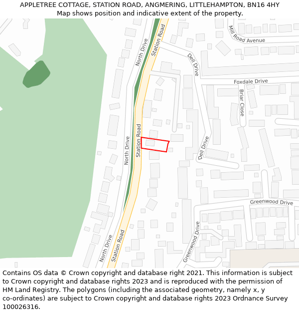APPLETREE COTTAGE, STATION ROAD, ANGMERING, LITTLEHAMPTON, BN16 4HY: Location map and indicative extent of plot