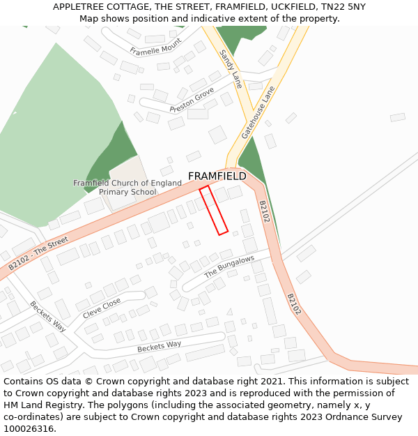 APPLETREE COTTAGE, THE STREET, FRAMFIELD, UCKFIELD, TN22 5NY: Location map and indicative extent of plot