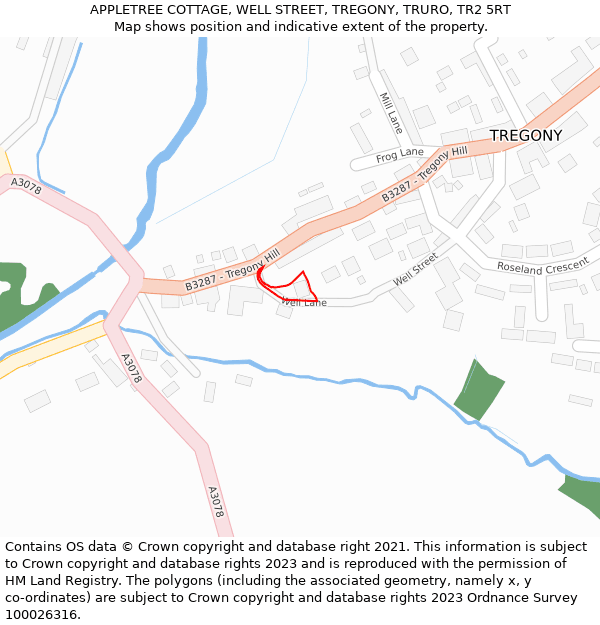 APPLETREE COTTAGE, WELL STREET, TREGONY, TRURO, TR2 5RT: Location map and indicative extent of plot