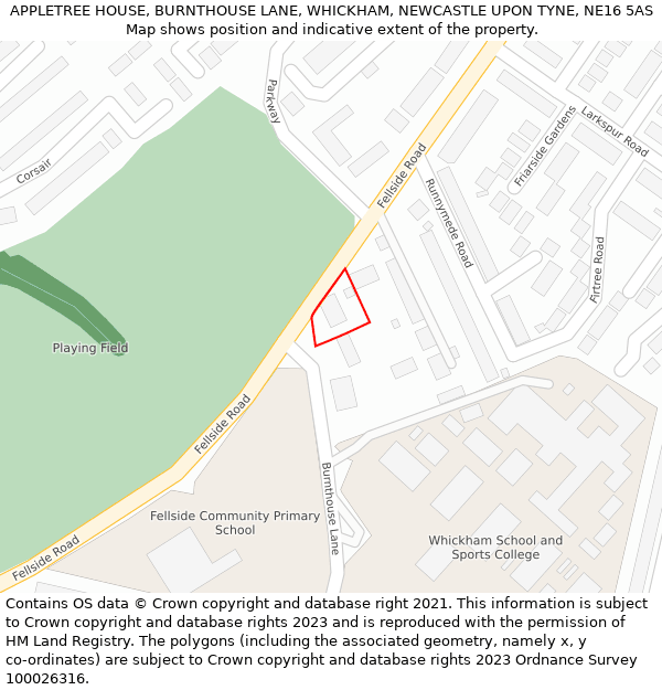 APPLETREE HOUSE, BURNTHOUSE LANE, WHICKHAM, NEWCASTLE UPON TYNE, NE16 5AS: Location map and indicative extent of plot