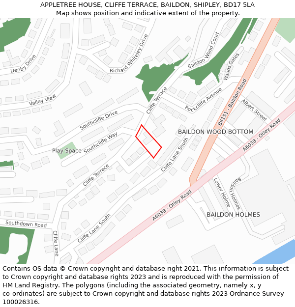 APPLETREE HOUSE, CLIFFE TERRACE, BAILDON, SHIPLEY, BD17 5LA: Location map and indicative extent of plot