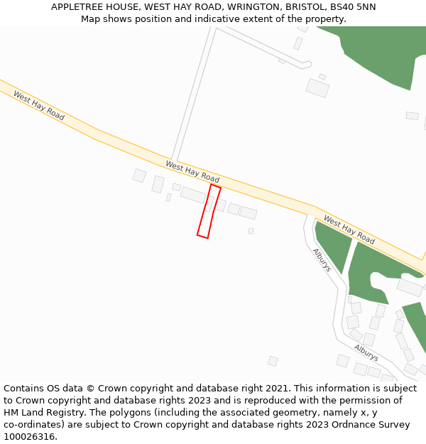 APPLETREE HOUSE, WEST HAY ROAD, WRINGTON, BRISTOL, BS40 5NN: Location map and indicative extent of plot