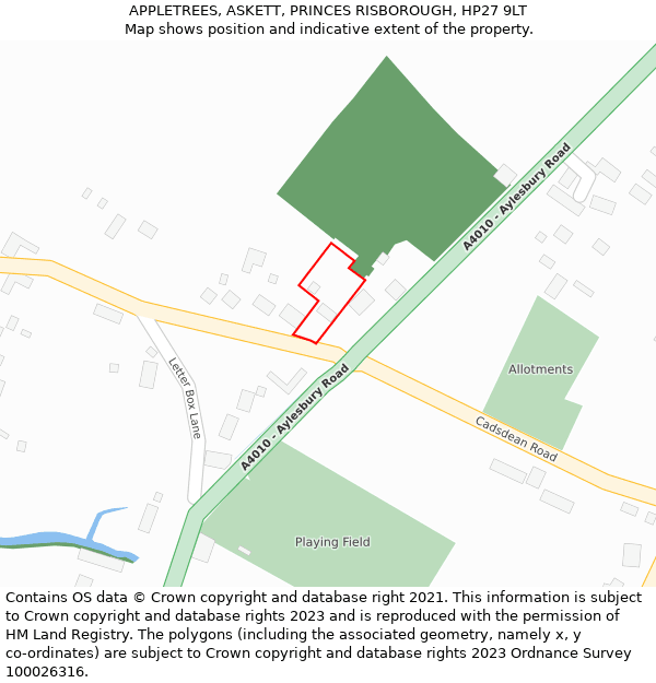 APPLETREES, ASKETT, PRINCES RISBOROUGH, HP27 9LT: Location map and indicative extent of plot