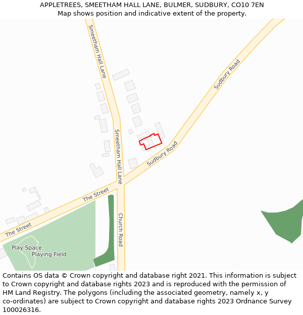 APPLETREES, SMEETHAM HALL LANE, BULMER, SUDBURY, CO10 7EN: Location map and indicative extent of plot