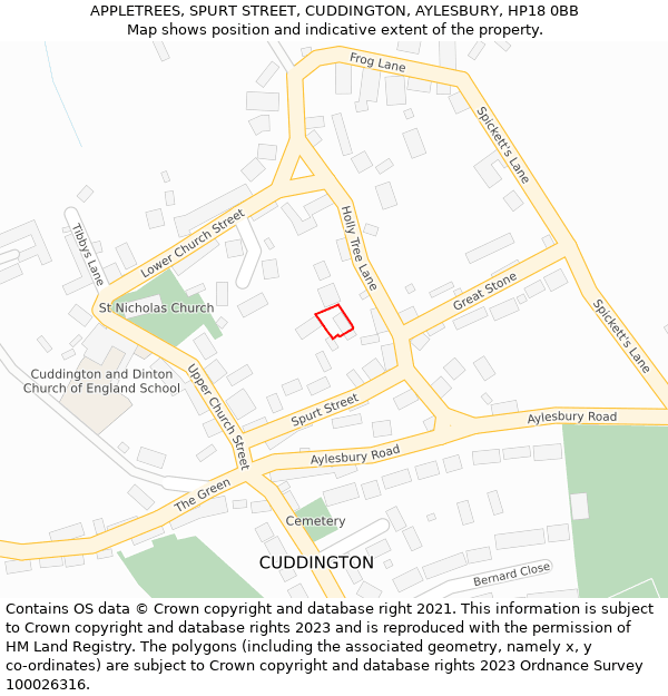 APPLETREES, SPURT STREET, CUDDINGTON, AYLESBURY, HP18 0BB: Location map and indicative extent of plot