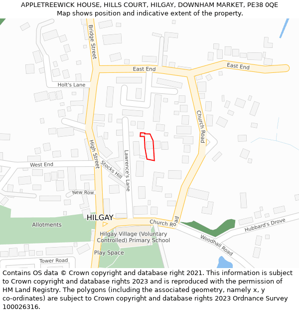 APPLETREEWICK HOUSE, HILLS COURT, HILGAY, DOWNHAM MARKET, PE38 0QE: Location map and indicative extent of plot