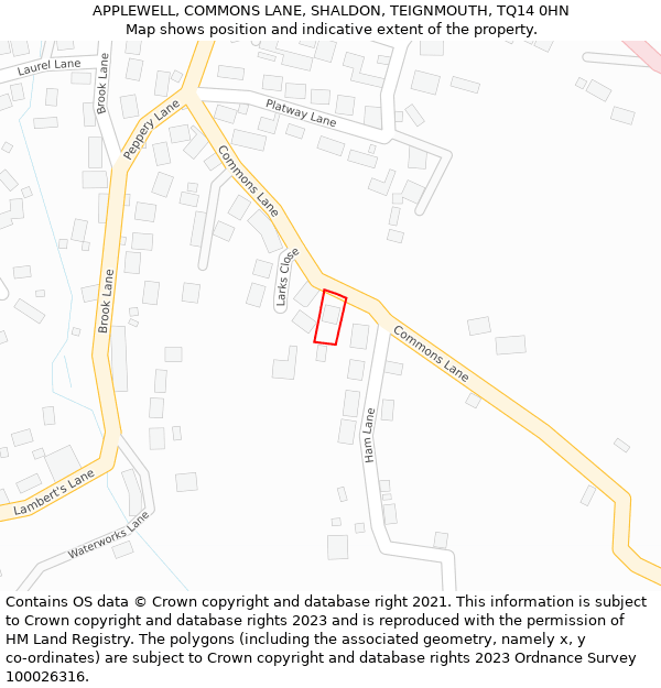 APPLEWELL, COMMONS LANE, SHALDON, TEIGNMOUTH, TQ14 0HN: Location map and indicative extent of plot