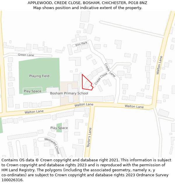 APPLEWOOD, CREDE CLOSE, BOSHAM, CHICHESTER, PO18 8NZ: Location map and indicative extent of plot