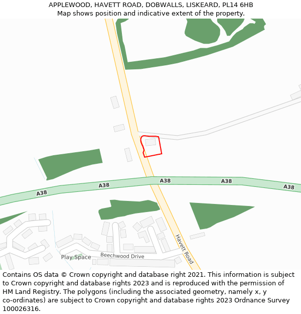 APPLEWOOD, HAVETT ROAD, DOBWALLS, LISKEARD, PL14 6HB: Location map and indicative extent of plot