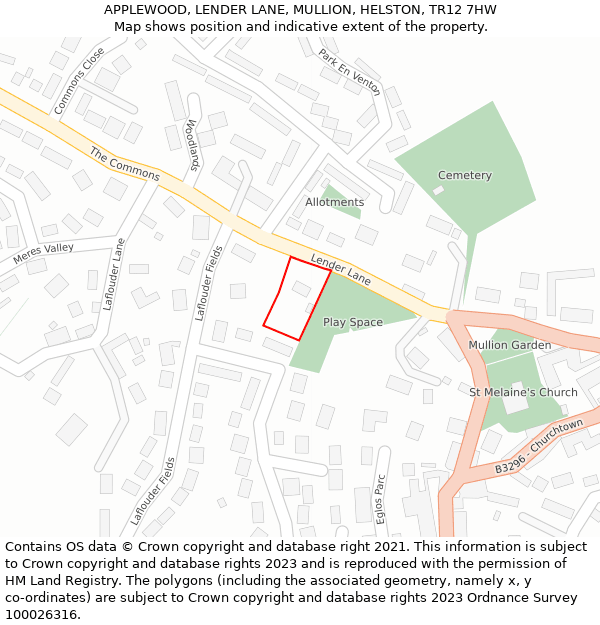 APPLEWOOD, LENDER LANE, MULLION, HELSTON, TR12 7HW: Location map and indicative extent of plot