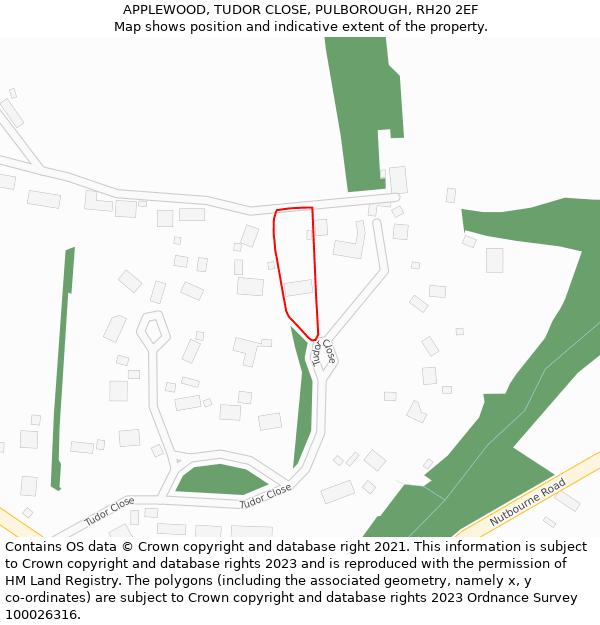 APPLEWOOD, TUDOR CLOSE, PULBOROUGH, RH20 2EF: Location map and indicative extent of plot