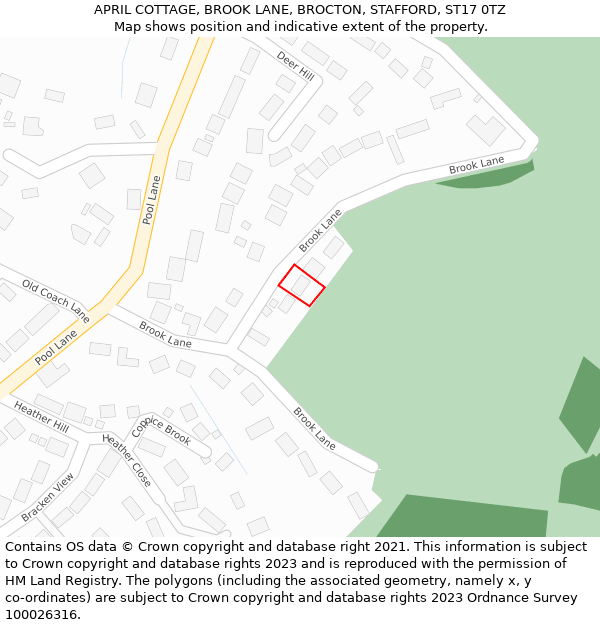 APRIL COTTAGE, BROOK LANE, BROCTON, STAFFORD, ST17 0TZ: Location map and indicative extent of plot