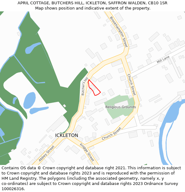 APRIL COTTAGE, BUTCHERS HILL, ICKLETON, SAFFRON WALDEN, CB10 1SR: Location map and indicative extent of plot