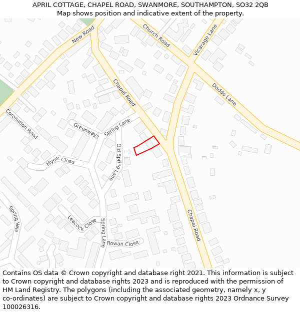 APRIL COTTAGE, CHAPEL ROAD, SWANMORE, SOUTHAMPTON, SO32 2QB: Location map and indicative extent of plot