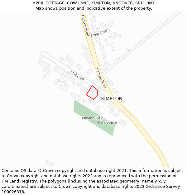 APRIL COTTAGE, COW LANE, KIMPTON, ANDOVER, SP11 8NY: Location map and indicative extent of plot