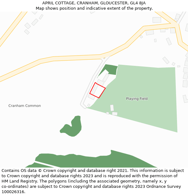 APRIL COTTAGE, CRANHAM, GLOUCESTER, GL4 8JA: Location map and indicative extent of plot