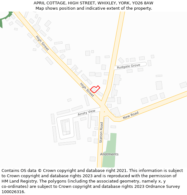 APRIL COTTAGE, HIGH STREET, WHIXLEY, YORK, YO26 8AW: Location map and indicative extent of plot